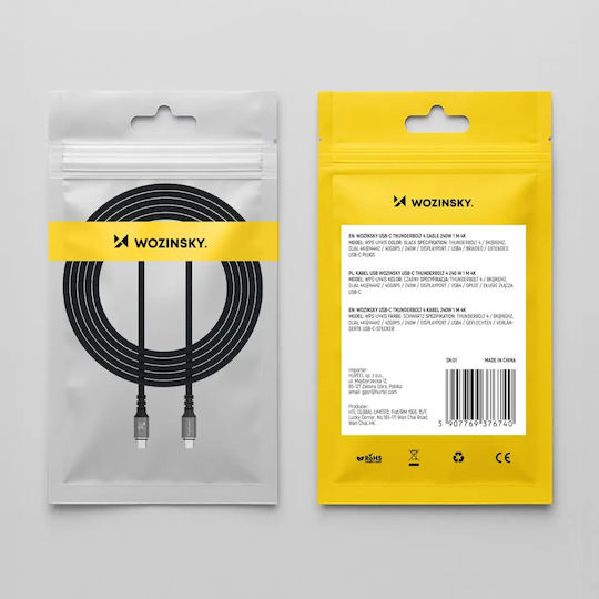 Wozinsky Video Cable USB-C male - Thunderbolt 4 240W PD Μαύρο 1.5m