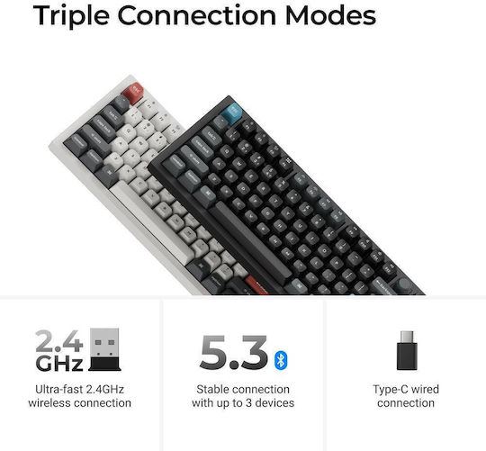 Keychron Q3 Ultra 8K Q3U-M1 Безжична Гейминг Механична Клавиатура Tenkeyless с Keychron Silk POM Червени Суичове и RGB Осветление (Английски US)