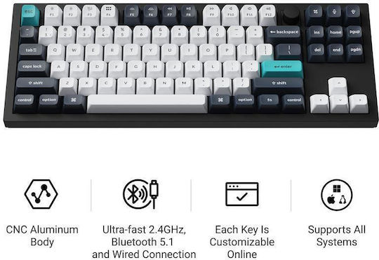 Keychron Q3 Max QMK/VIA Q3M-M4 Wireless Gaming Mechanical Keyboard Tenkeyless with Gateron Jupiter Banana Switches and RGB Lighting (English US) Carbon Black