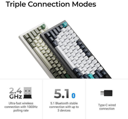 Keychron Q3 Max QMK/VIA Q3M-M4 Wireless Gaming Mechanical Keyboard Tenkeyless with Gateron Jupiter Banana Switches and RGB Lighting (English US) Carbon Black