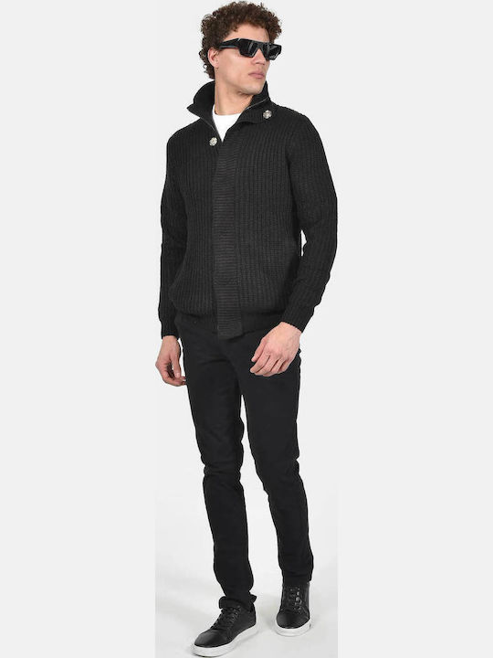 Herren Gestrickte Fleecejacke mit Buttons Schwarz