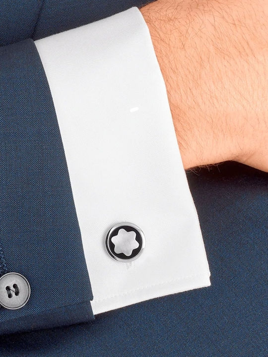 MontBlanc Star Μανικετόκουμπα από Ασήμι σε Μαύρο Χρώμα