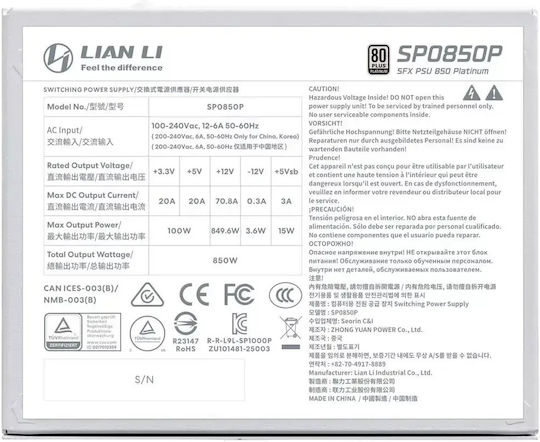 Lian Li SP850P ATX3.1 850W White Computer Power Supply Full Modular 80 Plus Platinum