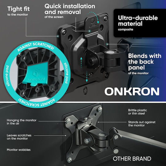 Onkron Stand Desk Mounted for 3 Monitors up to 32" with Arm (G280-B)