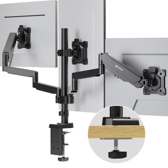 Onkron Stand Desk Mounted for 3 Monitors up to 32" with Arm (G280-B)