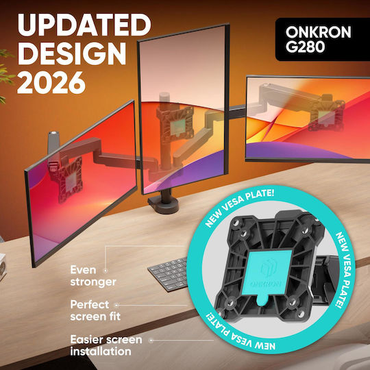 Onkron Stand Desk Mounted for 3 Monitors up to 32" with Arm (G280-B)