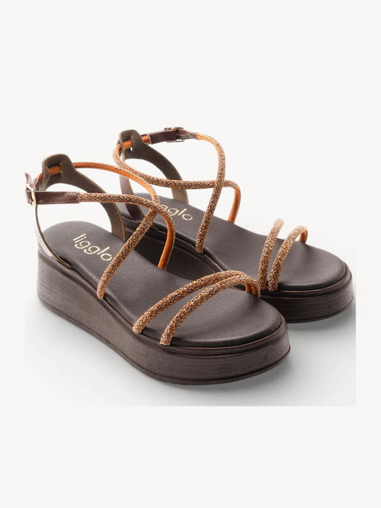 Кафяви Flatforms Глитер Ленти Анатомична Подметка
