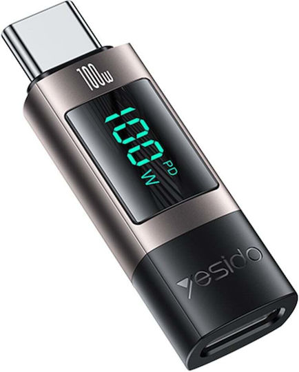 Otg Adaptor Type-c To Type-c 100w Digital Display Aluminum Alloy Yesido Gray