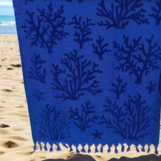 Noidinotte Cotton Blue Beach Towel with Fringes 180x90cm