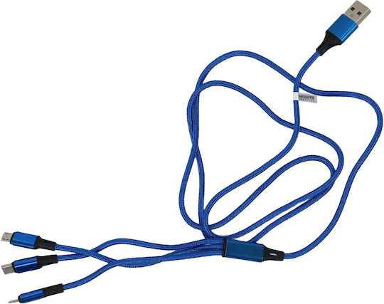 Einparts Кабел 3in1 12м 3А To Usb-C Micro USB Lightning Sleeve