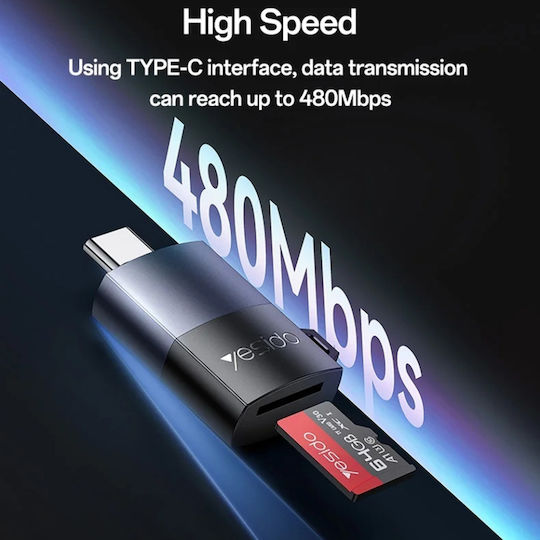 Cititor Carduri Usb Type-c La Tf 480mbps Suportă 1tb Aliaj Aluminiu Yesido Gri