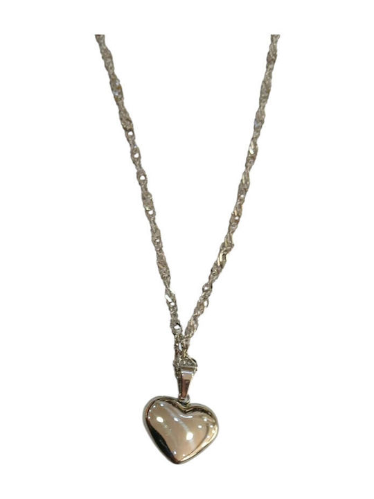 Kalliopi Silver Necklace With Heart Design Made Of Steel