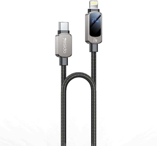 Данен Кабел Type-c към Lightning Цифров Дисплей 27w 1.2м Нйлон Yesido Черен
