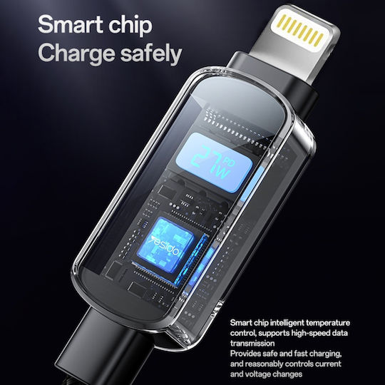 Данен Кабел Type-c към Lightning Цифров Дисплей 27w 1.2м Нйлон Yesido Черен
