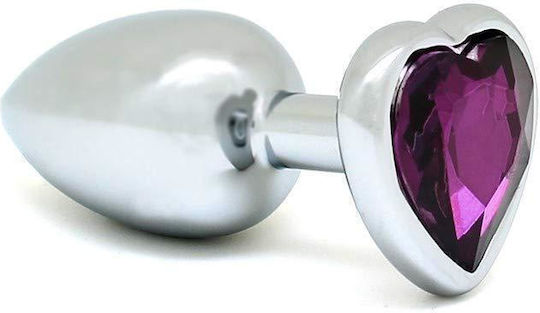 Rimba Bondage Play Plug Metal Heart Πρωκτική Σφήνα Purple 7.3cm
