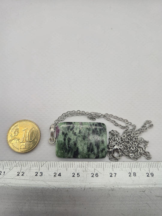 Ruby Zoisite Cabochon Necklace Stainless Steel Chain