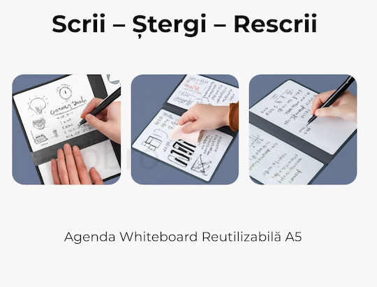 Obro Wiederverwendbare Trockenabwischbare Tafel Agenda A5 Schreib Löschen Umschreiben Set Marker & Tuch Schule Büro Planung Grau