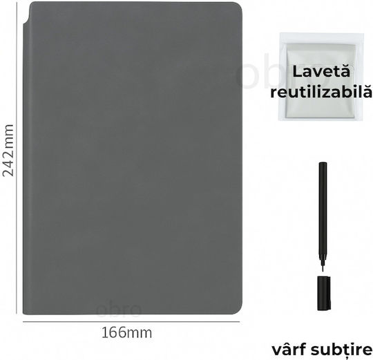Obro Wiederverwendbare Trockenabwischbare Tafel Agenda A5 Schreib Löschen Umschreiben Set Marker & Tuch Schule Büro Planung Grau