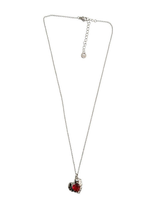 Kalliopi Silver Necklace With Heart Design In Red Steel