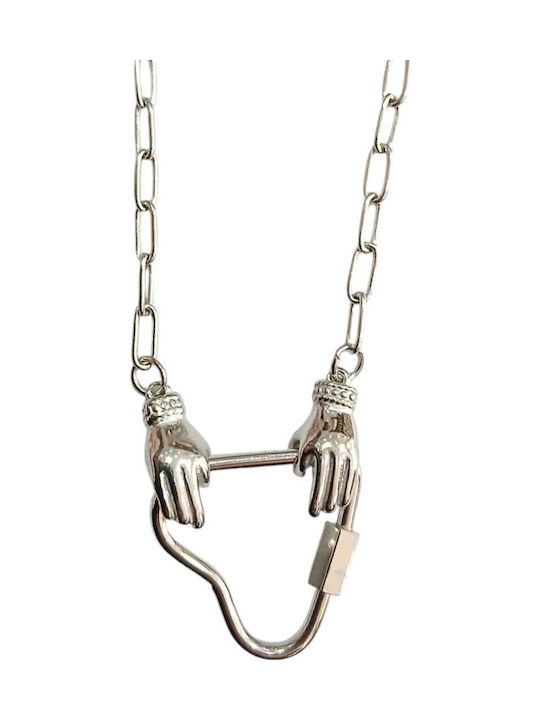 Kalliopi Silver Necklace With Heart Design Made Of Steel