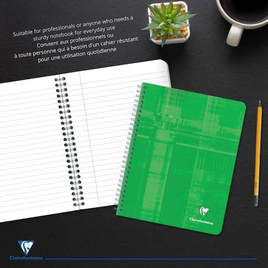 Clairefontaine Spiral Notebook A5 60 Sheets with White Pages with Pen Case Green