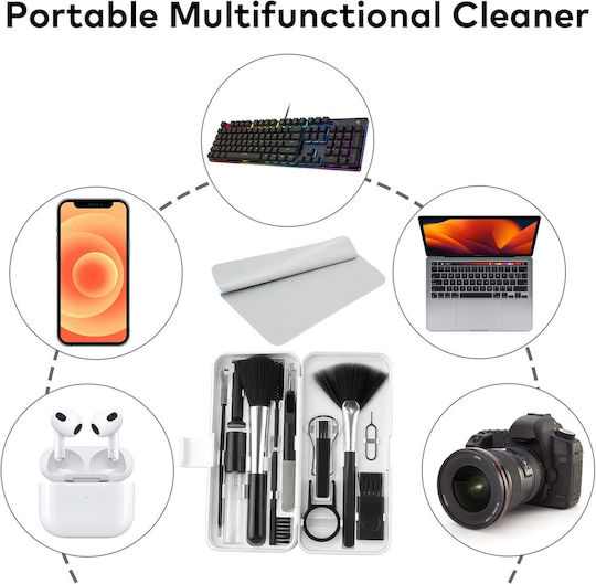Kit Multifuncțional 18 În 1 Curățare Produse Electronice Husă De Depozitare Zola 12,5x5x2,5 Cm Negru Gri
