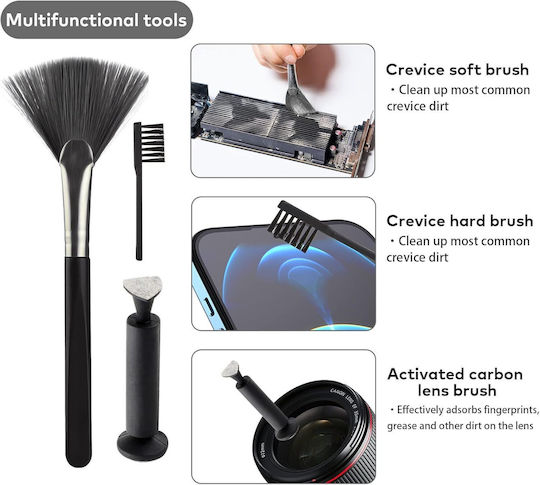 Kit Multifuncțional 18 În 1 Curățare Produse Electronice Husă De Depozitare Zola 12,5x5x2,5 Cm Negru Gri
