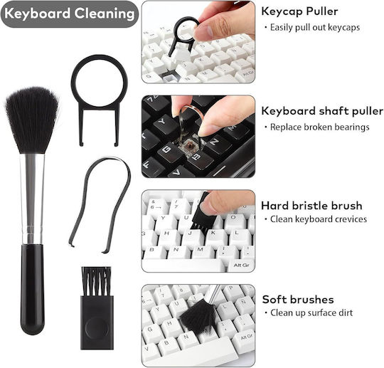 Kit Multifuncțional 18 În 1 Curățare Produse Electronice Husă De Depozitare Zola 12,5x5x2,5 Cm Negru Gri