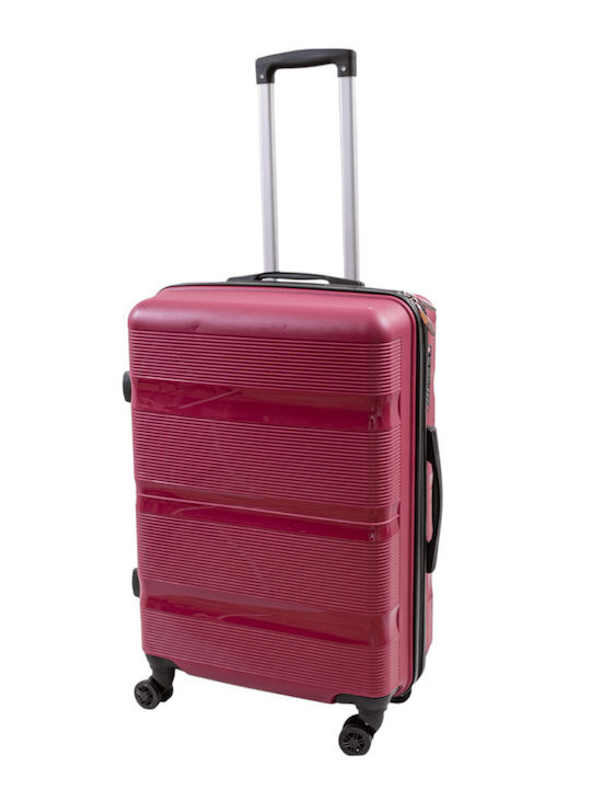 Hard Dark Red Travel Suitcases with 4 Wheels Set of 3 Pieces