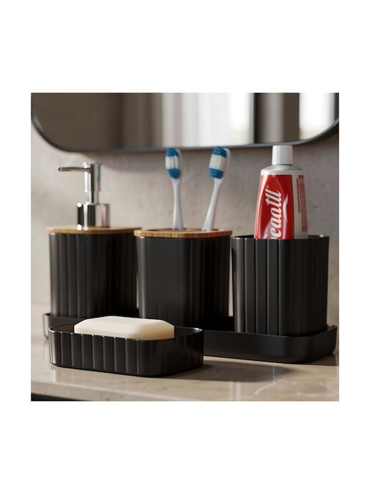 Avizar 5-piece Bathroom Accessories Set Toothbrush Holder Tumbler Black
