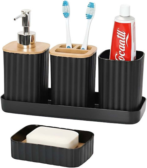 Avizar 5-piece Bathroom Accessories Set Toothbrush Holder Tumbler Black