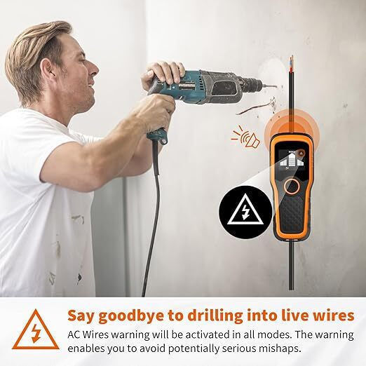 Detector Multifuncțional Instalații Electrice Componente Metalice Grinzi de Lemn Cavități Zola Ecran Lcd Semnalizare Sonoră Sensibilitate Maximă 80 Mm 7.5x3x18 Cm Portocaliu