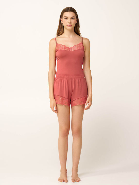 Vamp Sommer Damen Schlafanzug Shorts Pink Cedar