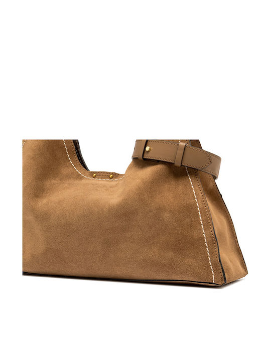 Leder Damen Schultertasche Tabac