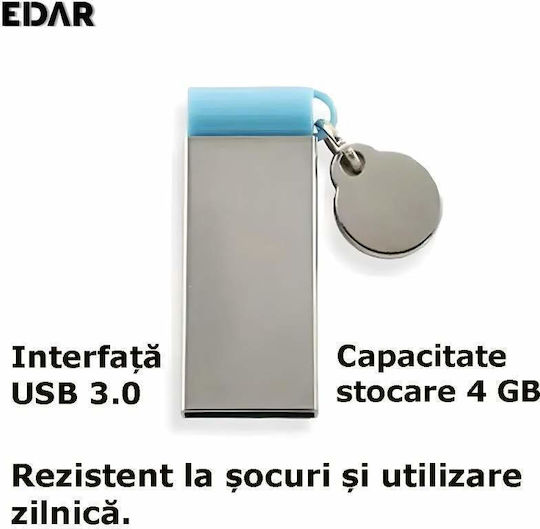 Edar Stick USB Flash 4 Gb Memorie Internă USB 3.0 Rezistent la Uzură Metalic Gri Albastru
