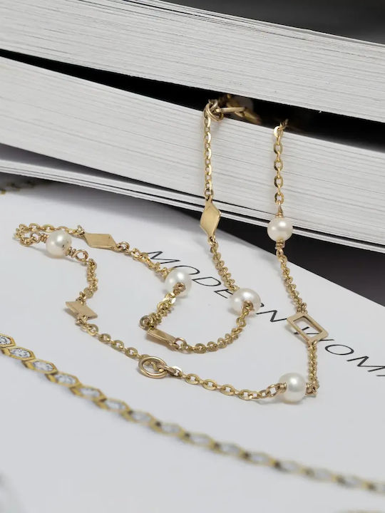 Women's Gold 9K Chain Bracelet with Pearls