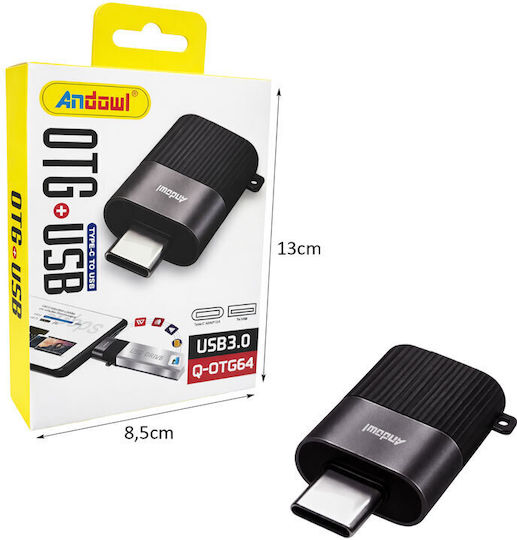 Andowl Otg Μετατροπέας USB-C male σε USB-A female Γκρι 1τμχ