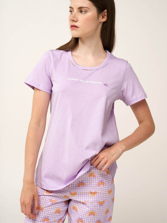 Vamp Vamp Damen Schlafanzug & Pyjamas Sommer Baumwollenes Flieder Pastell