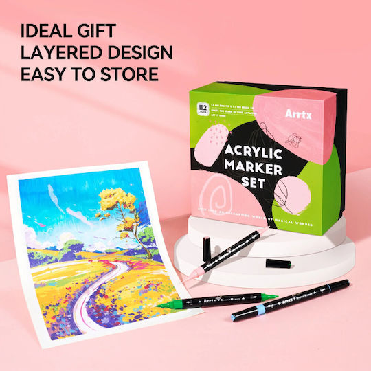 Arrtx Маркери за рисуване 3.2 мм Тънки Комплект 64 Цветни