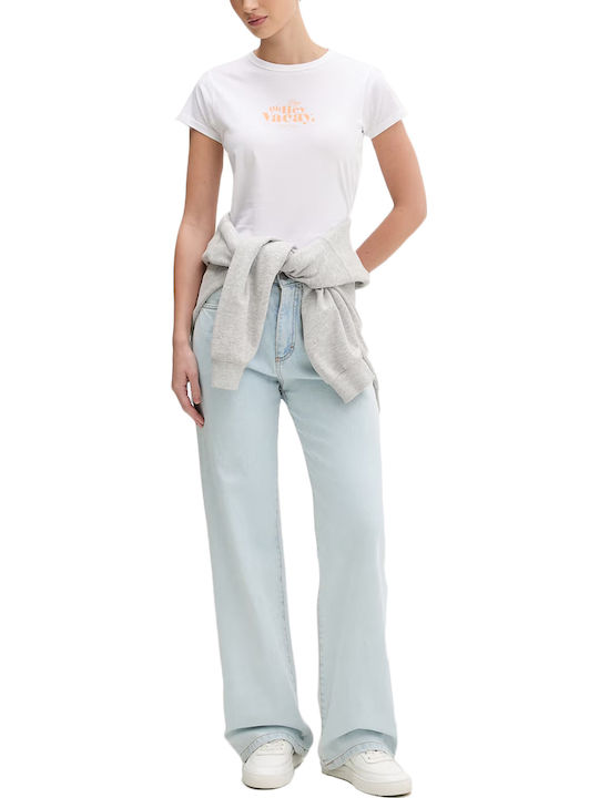 Γυναικείο Crop T-shirt Λευκο- Πορτοκαλι
