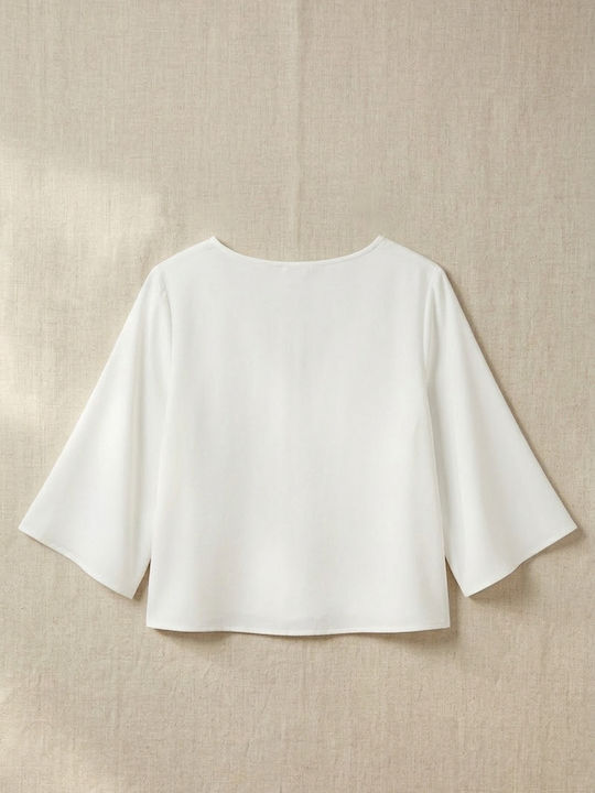 Women's Blouse with Mesh White