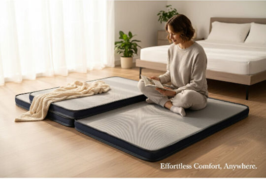 Single Floor Mattress White Blue Comfortable (80x200x8cm)