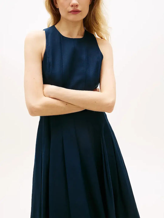 Summer Midi Shirt Dress Sleeveless Navy