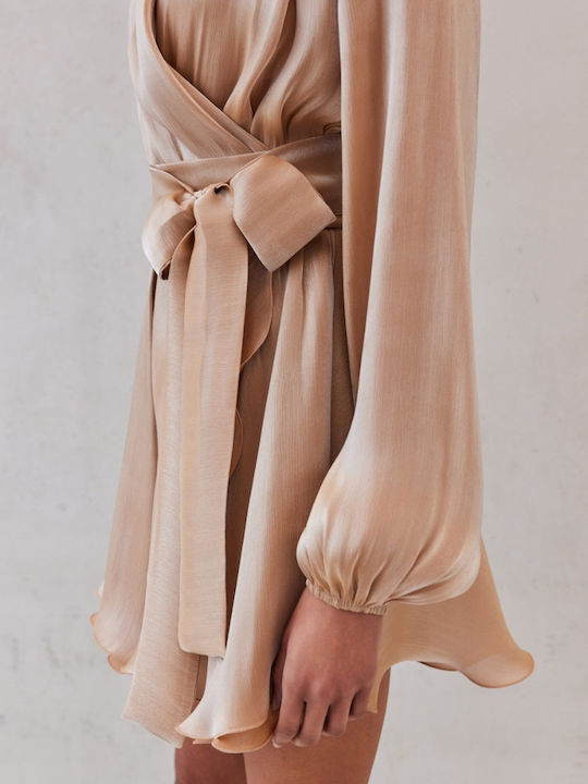 Mini Evening Satin Dress Beige SS2606-Champagne