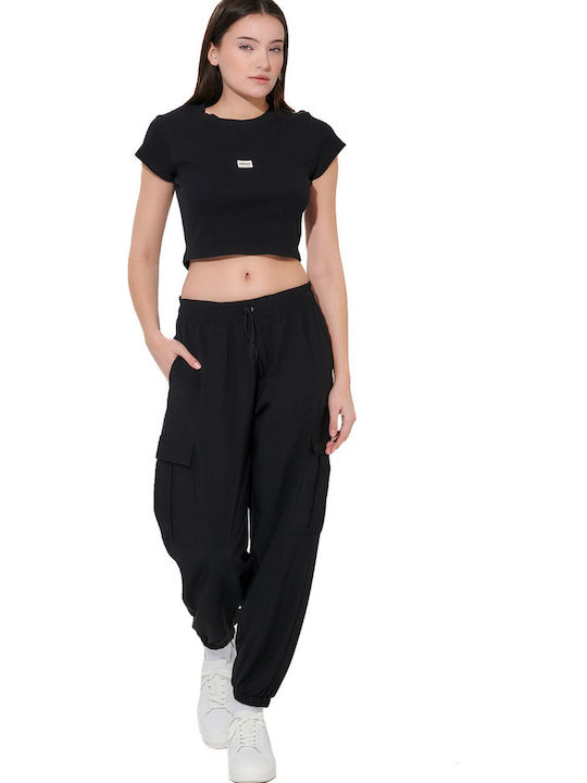 Damen Stoff Fracht Hose Schwarz