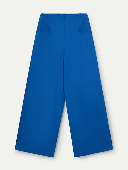 Women's High Rise Fabric Trousers in Straight Leg Blue
