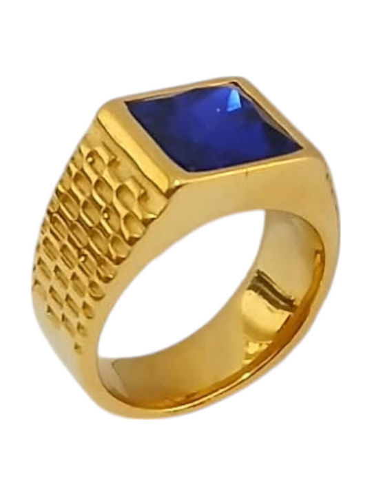 Kalliopi Silver Ανδρικό Δαχτυλίδι με Πέτρες από Ατσάλι Επιχρυσωμένο