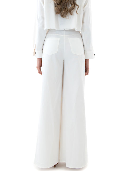 Women's High Rise Cotton Pantaloons in Wide Leg Style White