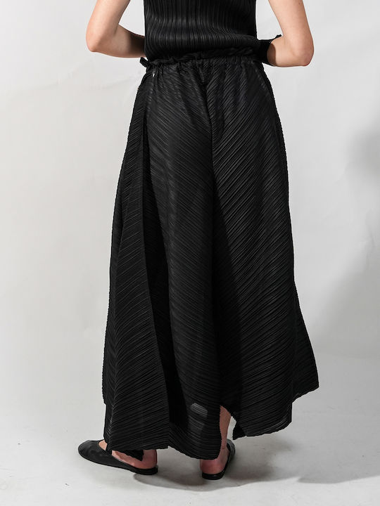 Damen Hochbund Pantaloons mit Gummiband in Lose Passform Schwarz
