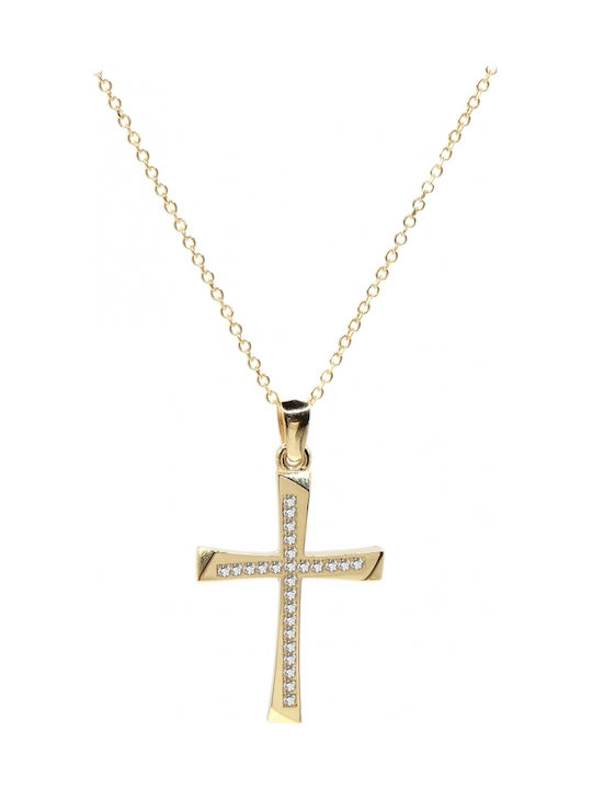 Polytimo Women's Gold Cross 14K Double Sided with Chain